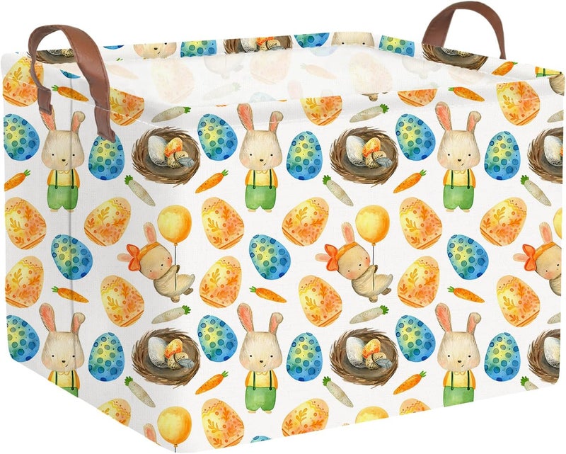 FXOCSHE Rectangular Easter basket,Easter basket empty,Kids Storage Baskets for kids Bedroom,Gift bin,Kids Storage Bin,Easters gift baskets,Kids home Decor(Rabbit Easter egg) - Image 1